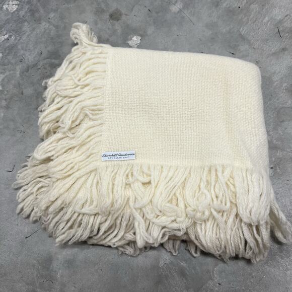 Churchill Weavers White Handwoven throw Baby Blanket Berea Kentucky Fringe 40x40 - Picture 1 of 4